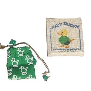 Vintage Amway 1980 Just Ducky Gold Tone & Faux Jade Pendant w/ 15” Chain NIB